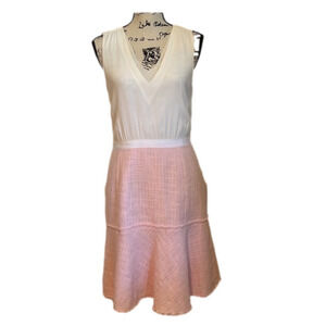 Karl Lagerfeld Mixed Media Cream and Pink Tweed Dress 10 8 $168